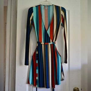 Multicolor Striped Wrap Dress